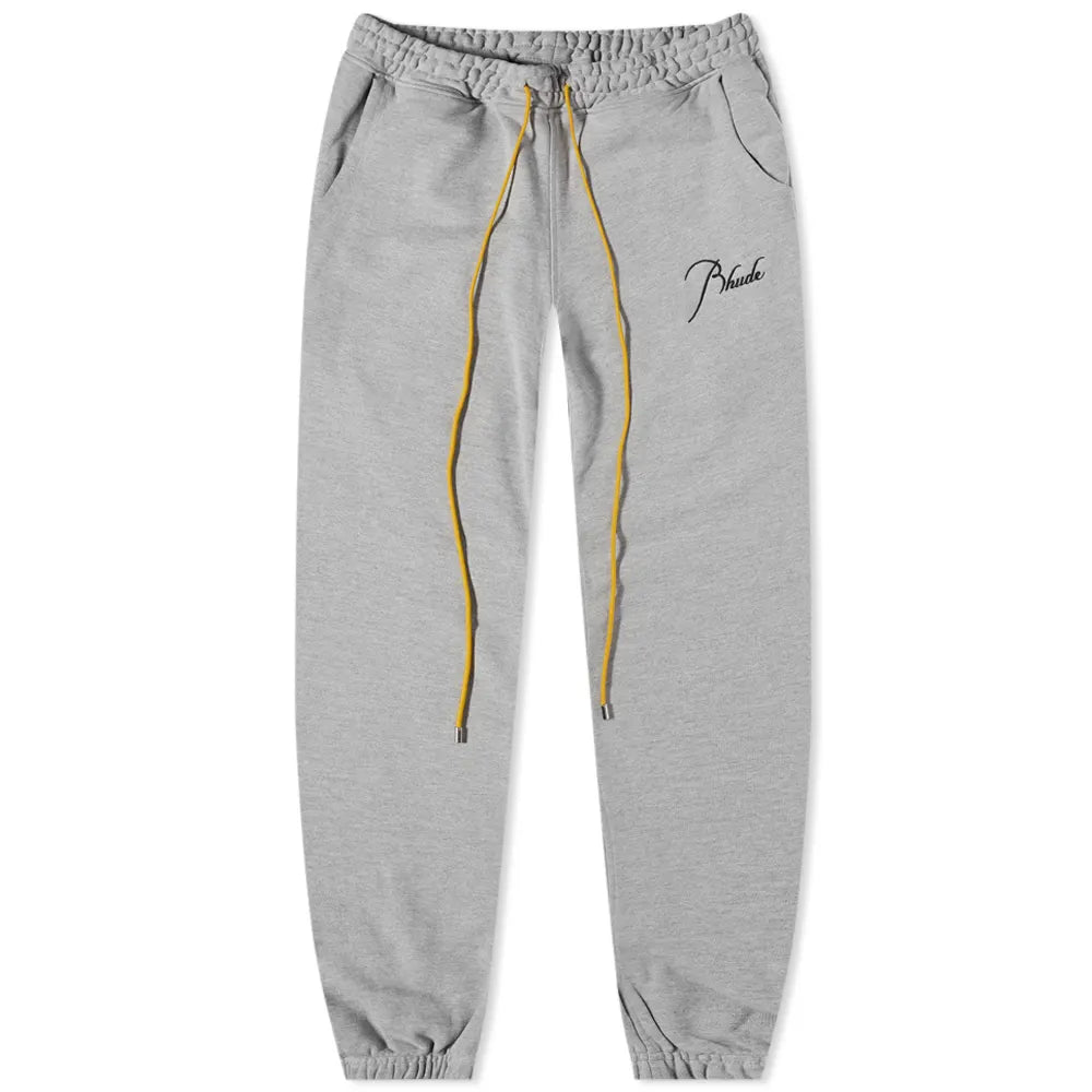 Rhude Grey Cuffed Sweatpants for Men - Premium Joggers with Elastic Waistband & Side Pockets - Comfortable Lounge Pants for Gym, Travel & Casual Wear
