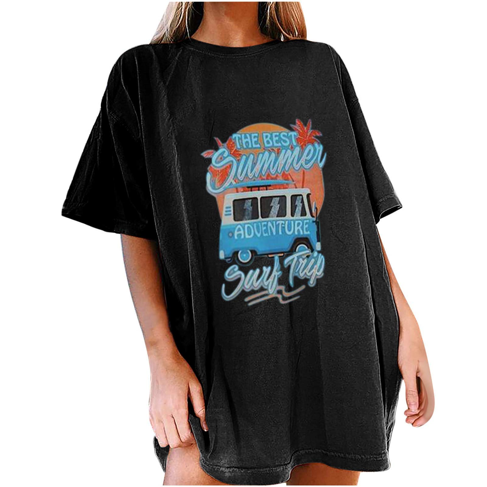 Funny Graphic Tees for Women - Oversized Short Sleeve T-Shirt with Sun & Moon Design | Casual Wear, Street Style, Gift Idea