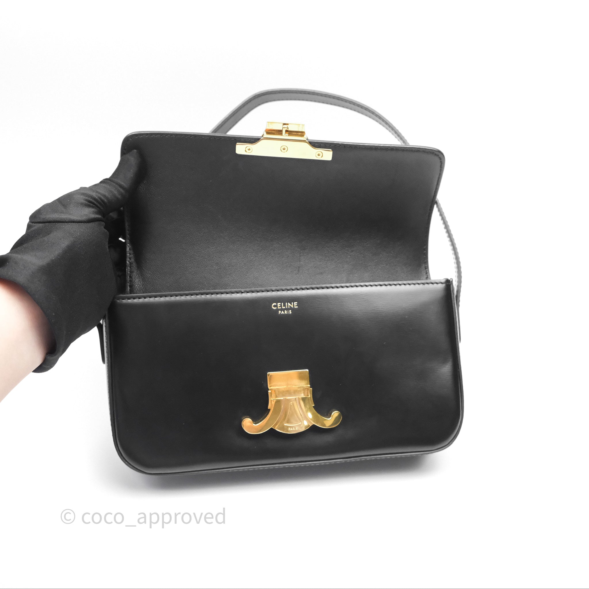 Celine Triomphe Shoulder Bag in Black Calfskin Leather - Luxury Designer Handbag for Women, Perfect for Work, Travel & Evening Events