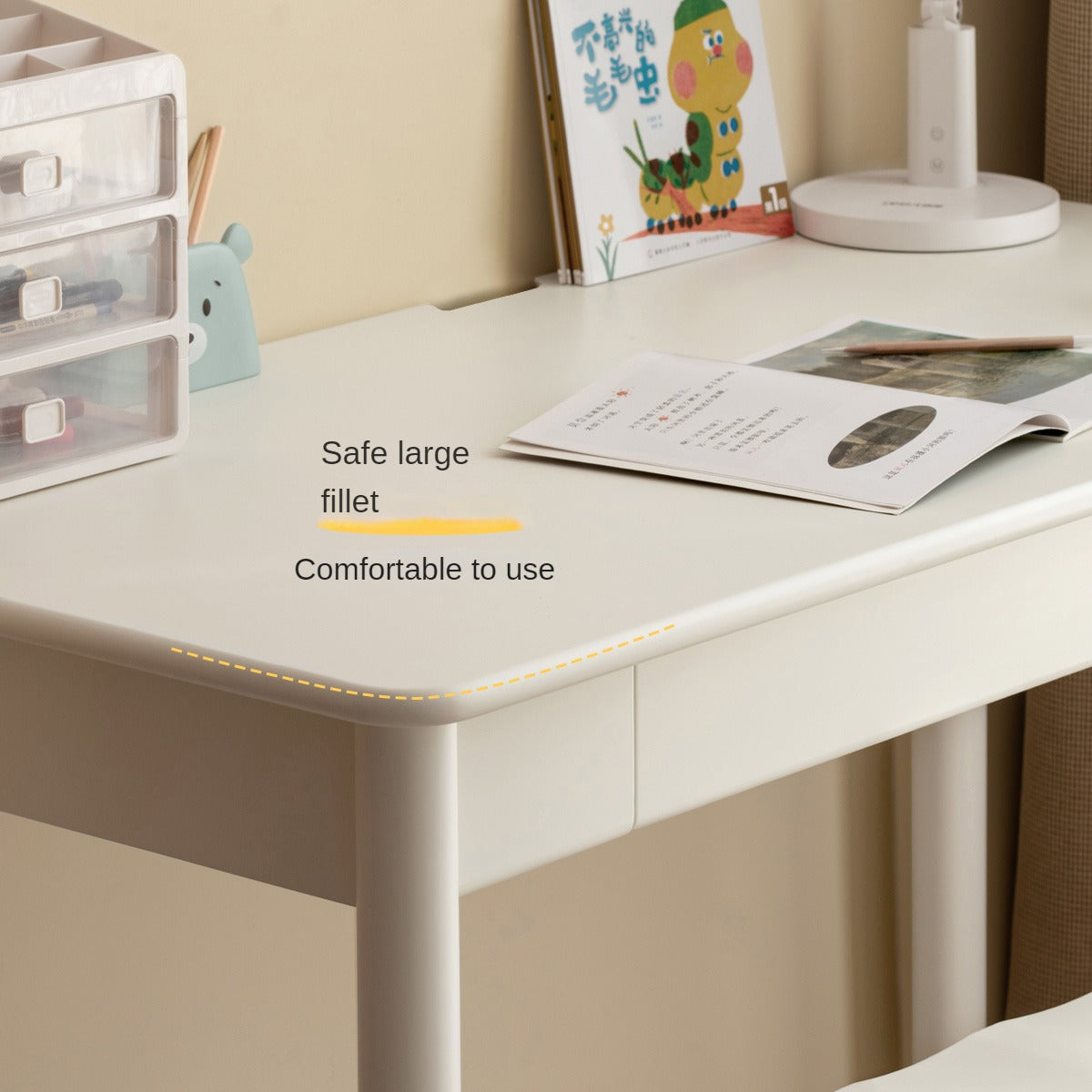 Solid Poplar Wood Kids Height-Adjustable Learning Desk with Cream Drawer - Perfect for Homeschooling, Online Classes & Study Room Organization