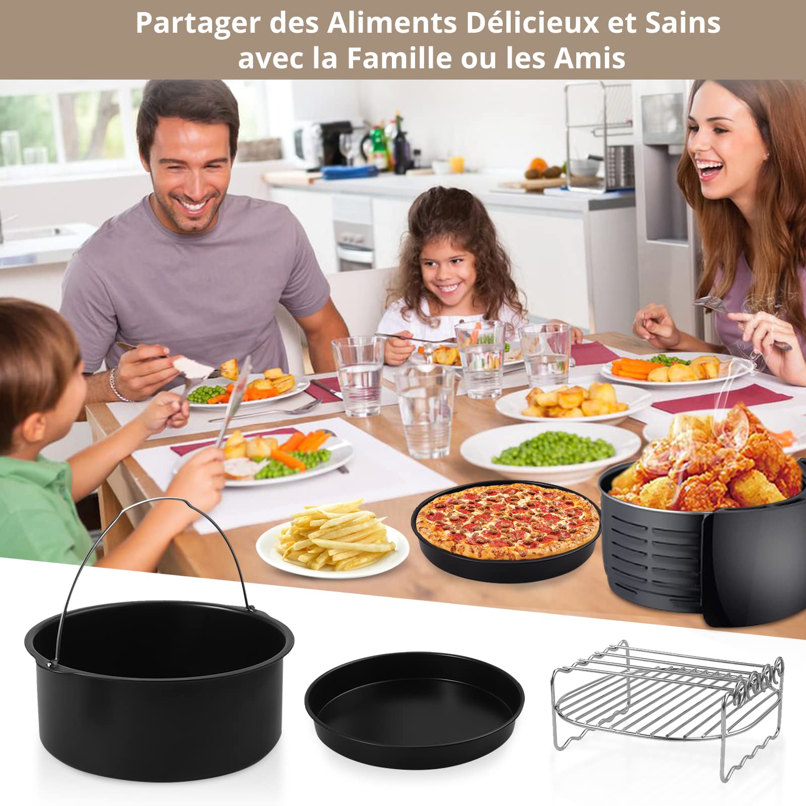 HOMGEN 16-Piece Air Fryer Accessories Kit - 8 Inch Non-Stick Universal Air Fryer Basket Liners & Accessories for 4.5QT-6.8QT Air Fryers - Perfect for Roasting, Baking & Frying Healthy Meals