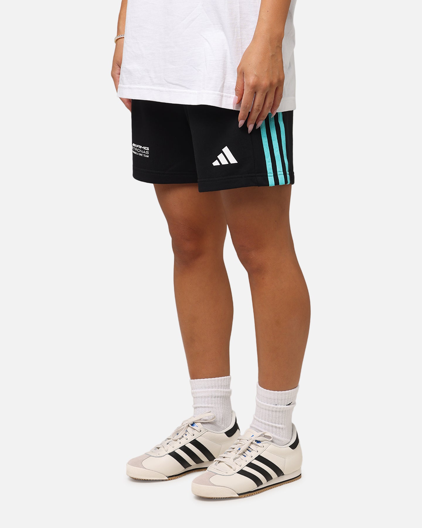 Adidas x Mercedes AMG PETRONAS F1 DNA Running Shorts for Men - Black/White Athletic Shorts for Gym, Jogging & Casual Wear