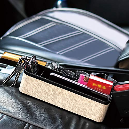 Universal Car Seat Gap Organizer - Multi-Functional Console Side Pocket Storage Box for Phones, Keys & Accessories (Black/Beige) | Fits Between Seats for Neat Car Interior Organization