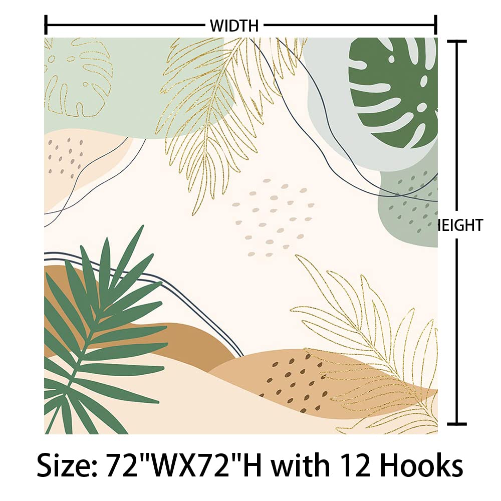 MEHOFOND Abstract Boho Mid Century Shower Curtain - Tropical Leaves Modern Minimalist Palm Leaf Botanical Fabric Waterproof Bathroom Decor - 72x72 Inches with 12 Hooks - Perfect for Boho, Tropical & Modern Bathroom Designs
