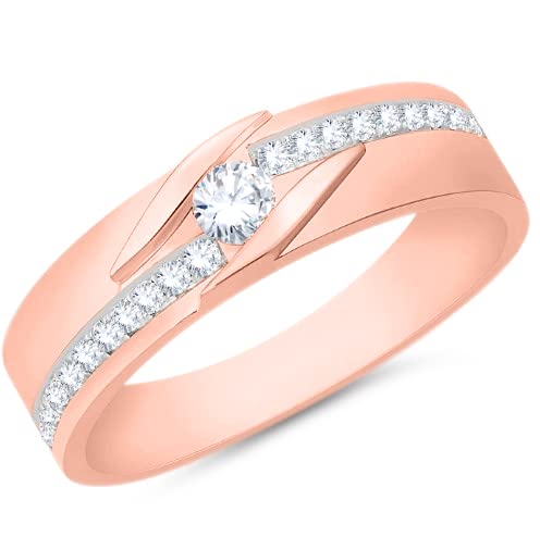 2/5 Carat Round Cut Cubic Zirconia Bezel Set 14k Gold Over Sterling Silver Men's Wedding Band & Engagement Ring - VVS1 Clarity, D Color, 0.38 CTTW - Perfect Gift for Anniversary, Proposal & Special Occasions