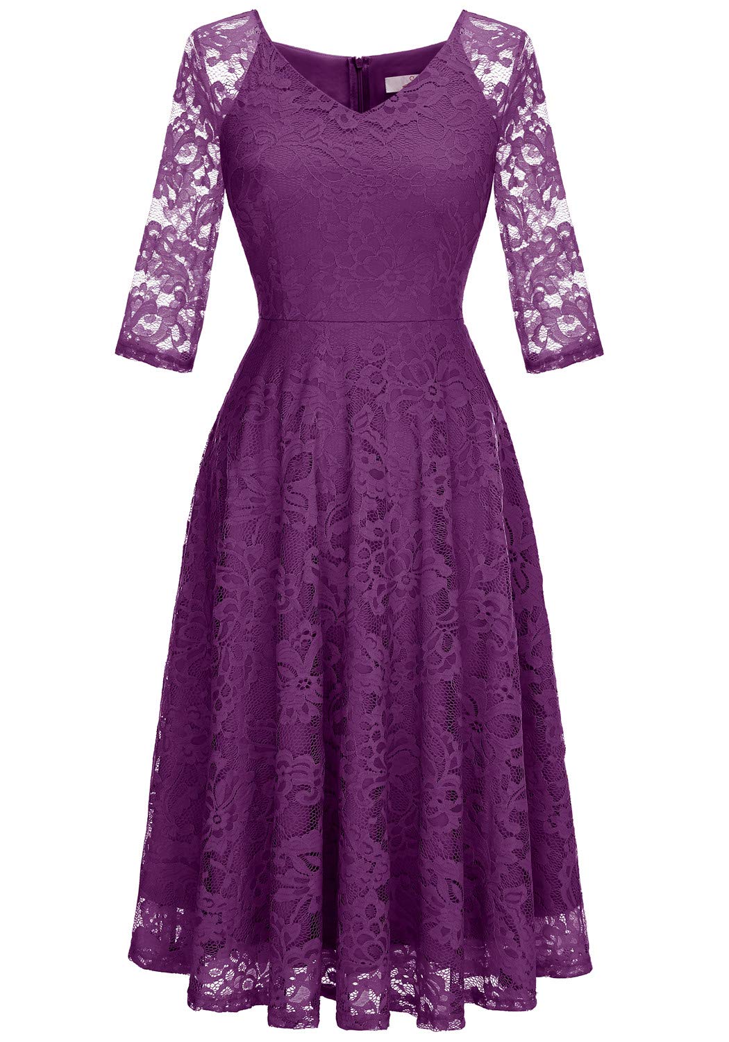 Elegant Long-Sleeve Lace Wedding Guest Dress for Women - A-Line Formal Cocktail Party Midi Gown | Perfect for Prom, Evening Events & Special Occasions