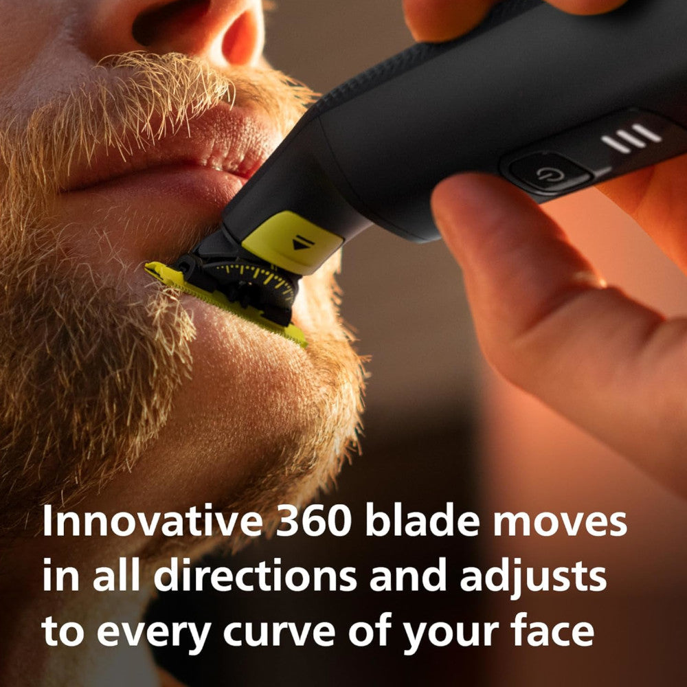 PHILIPS QP6541/16 OneBlade 360 Pro Electric Razor - Wet & Dry Trimmer for Beard, Mustache & Body Hair with 12 Adjustable Lengths - Perfect for Travel, Gym & Daily Grooming