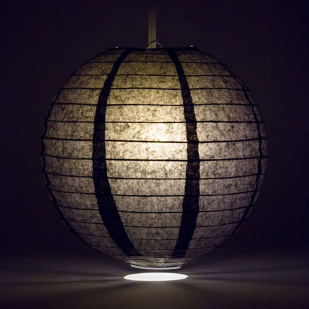 12 Pack 16 Inch Black Parallel Ribbing Round Paper Lanterns for Party Decorations, Wedding, Birthday, Home & Outdoor Events
