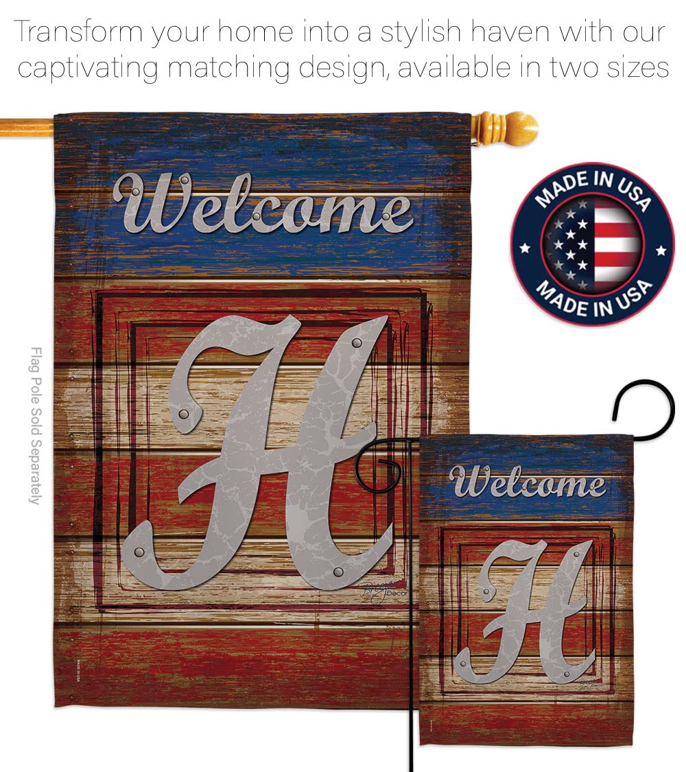 Breeze Decor H Initial Patriotic Flag Set 28x40 - Home & Garden Decor
