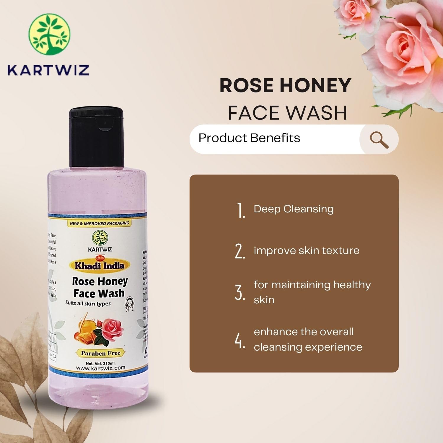 Herbigiri Herbal Rose Honey Face Wash - Paraben Free, Natural & Gentle Cleanser for Glowing Skin - Perfect for Daily Skincare Routine & Sensitive Skin Care