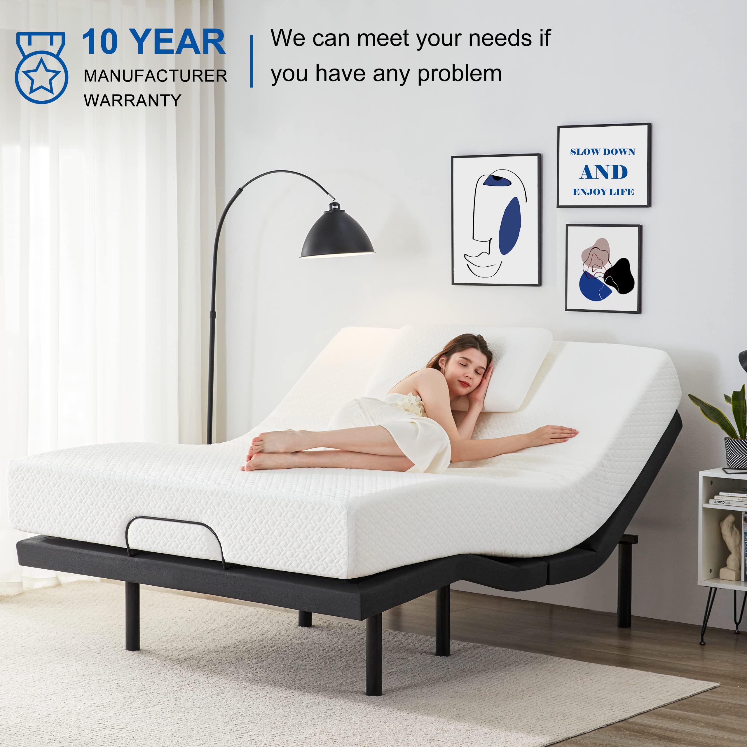 Adjustable Bed Base Frame with 17 Control Functions, Bluetooth App, Dual Massage & USB Ports, Head/Foot Incline, Zero Gravity & Under Bed Lights - Queen Size for Ultimate Comfort & Relaxation | Perfect for Home, Office & Guest Rooms