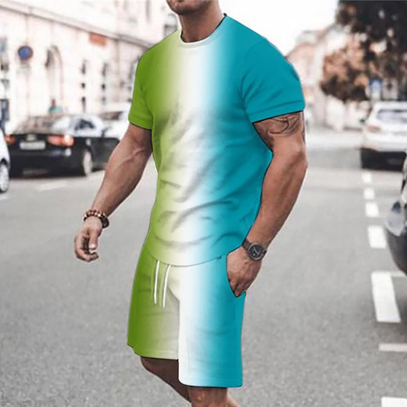 Men's 2-Piece Linen Outfit - Breathable Beach Shirt & Shorts Set | Athletic Fit Button Down Shirt with Stylish Print | DryBlend Short Sleeve Henley for Spring & Summer | Perfect for Vacation, Father's Day Gift & Casual Work Wear