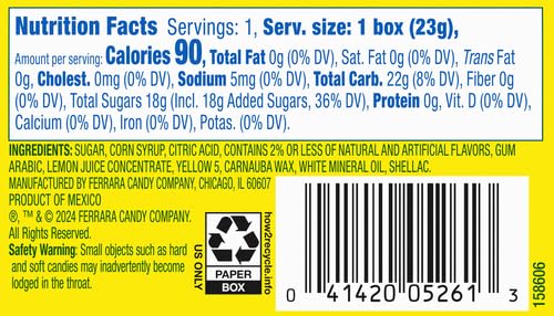 Lemonhead Hard Lemon Candy - 24 Pack of 0.8oz Boxes | Sour & Sweet Lemon Flavored Candies for Parties, Halloween Treats, Office Snacks & Movie Night