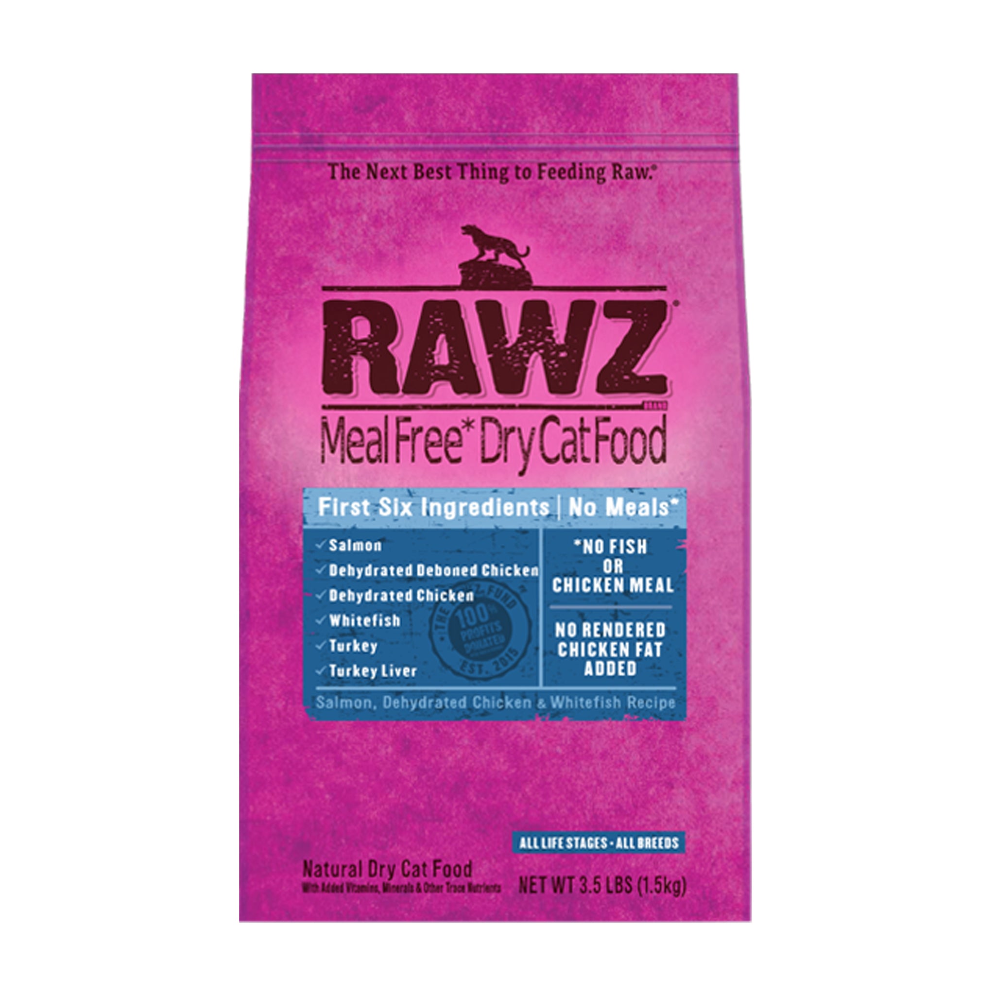 RAWZ Salmon, Chicken & Whitefish Dry Cat Food - High Protein Grain-Free Recipe for Adult Cats - Perfect for Indoor Cats and Sensitive Stomachs