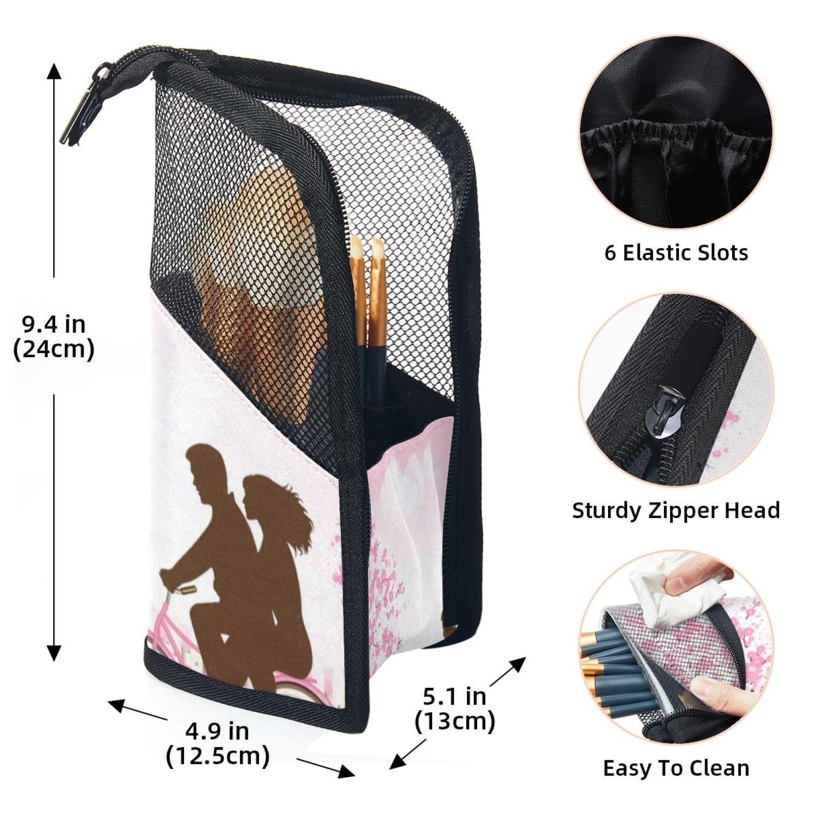 12-Piece Makeup Brush Organizer Bag with Heart Design - Portable Travel Cosmetic Brush Holder Case for Valentine's Day Gift, Makeup Artists & Beauty Lovers (Perfect for Travel, Home Storage & Professional Use)