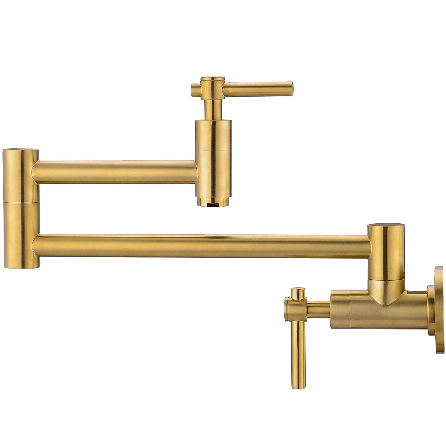 Wall Mount Gold Pot Filler Faucet - Lead-Free Brass, Swing Arm for Kitchen Sink