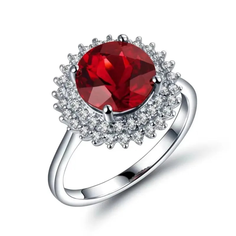 Vintage 18K White Gold Ruby and Diamond Ring 8mm - Classic Engagement Ring for Women, Wedding Band, Anniversary Gift - Perfect for Proposals, Bridal Jewelry & Special Occasions