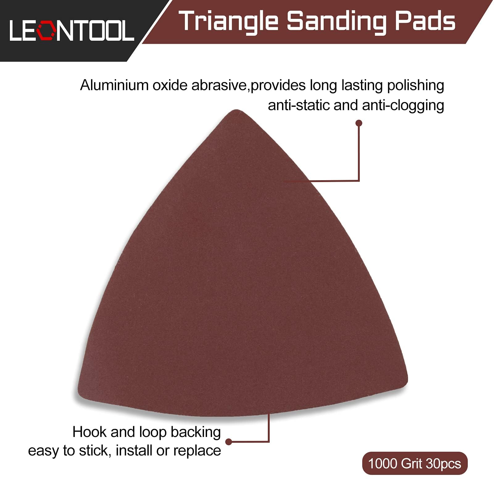 30 Pcs 3-1/8 Inch (80mm) Triangular Hook & Loop Sanding Pads - 1000 Grit No Hole Oscillating Multitool Sandpaper for Wood, Metal Polishing & DIY Projects - Perfect for Detail Sanders, Furniture Refinishing & Craft Work