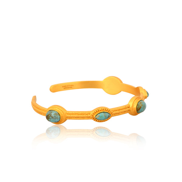 Island Hopping Cuff Bracelet - Turquoise Stone Adjustable Bangle for Women, Boho Beach Jewelry for Summer Vacation & Festival Fashion Accessories