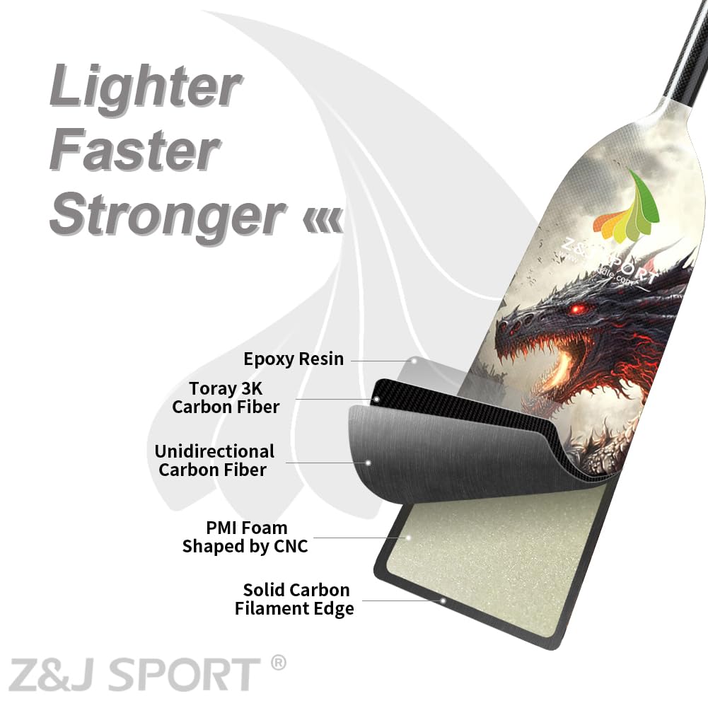 Z&J SPORT Adjustable Dragon Boat Paddle - IDBF Approved Carbon Fiber Oar with Dragon Design & Adjustable T-Handle for Competitive Racing, Training & Outdoor Water Sports