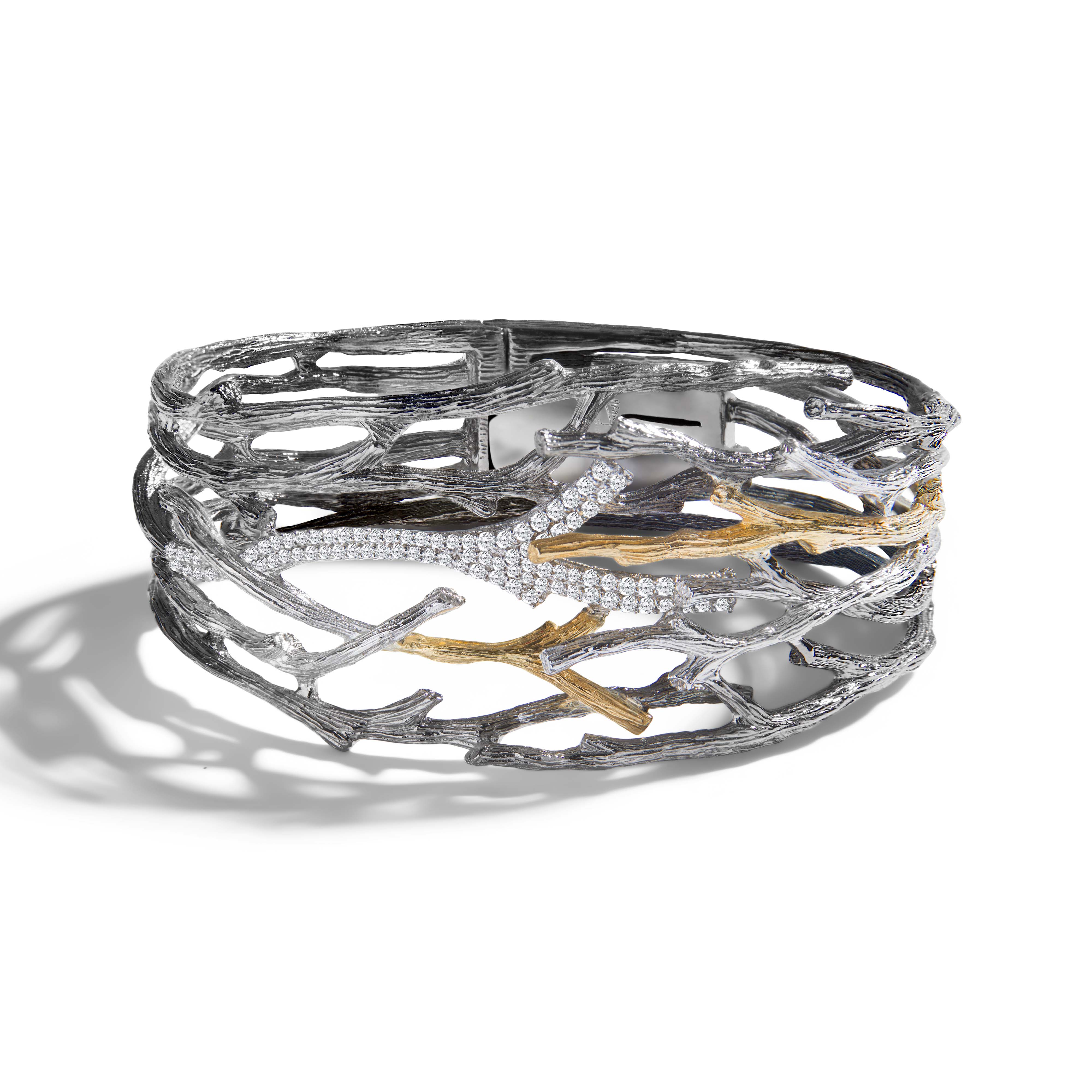 Enchanted Forest Diamond Cuff Bracelet - Black Rhodium & Gold Plated - Elegant Jewelry for Women, Perfect for Parties, Weddings & Special Occasions