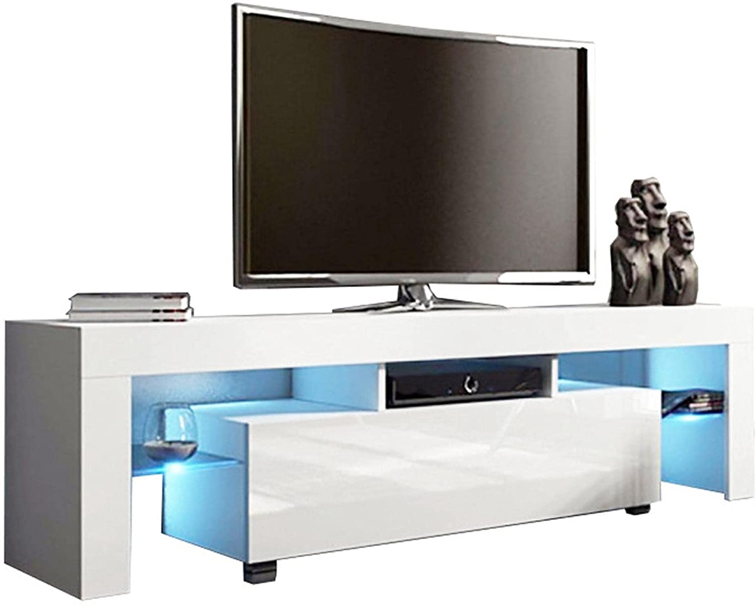 Modern White TV Stand with LED Lights - 55 Inch TV Cabinet Entertainment Center with Storage, Media Console for Gaming & Living Room - 51