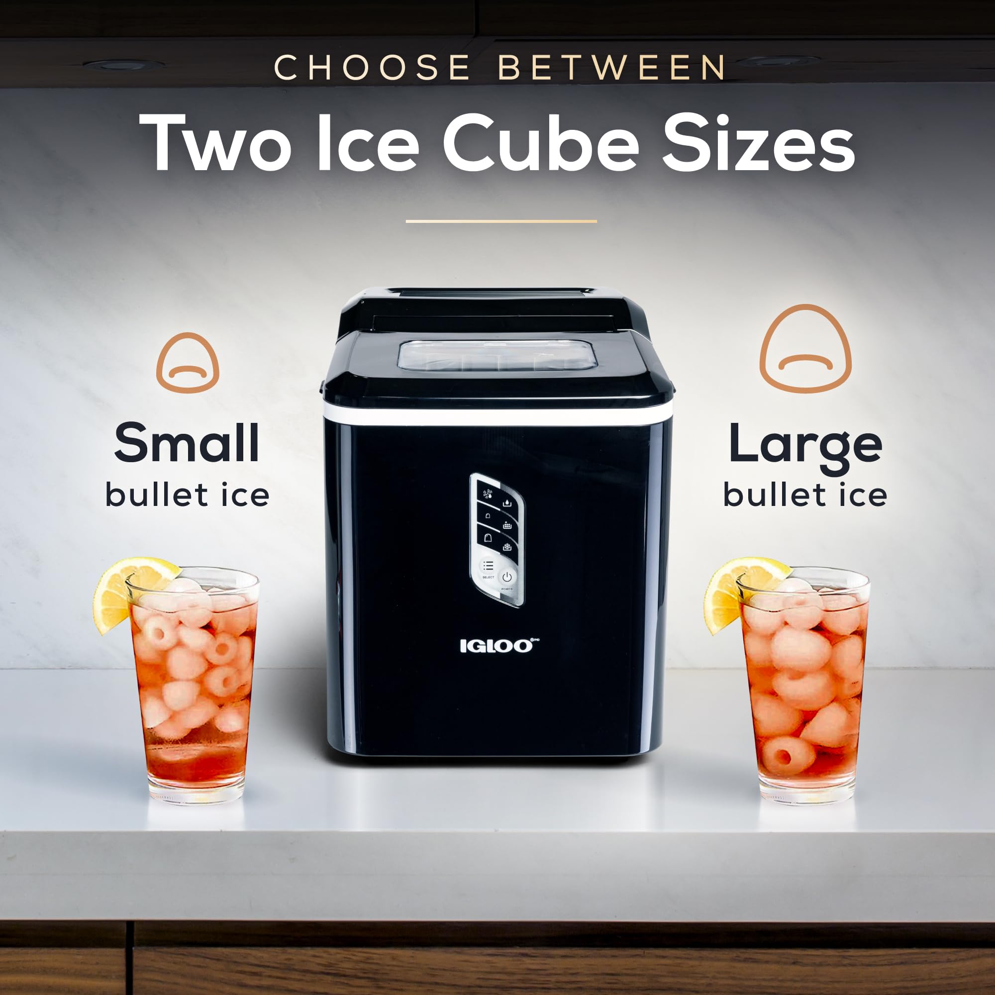 Igloo Automatic Ice Maker Machine - 26 lbs/24H, Self-Cleaning Countertop Ice Machine with LED Display & 9 Ice Cube Sizes (Large/Small) - Includes Ice Scoop - Perfect for Cocktails, Sodas, Home Bars, Office Use & Outdoor Parties