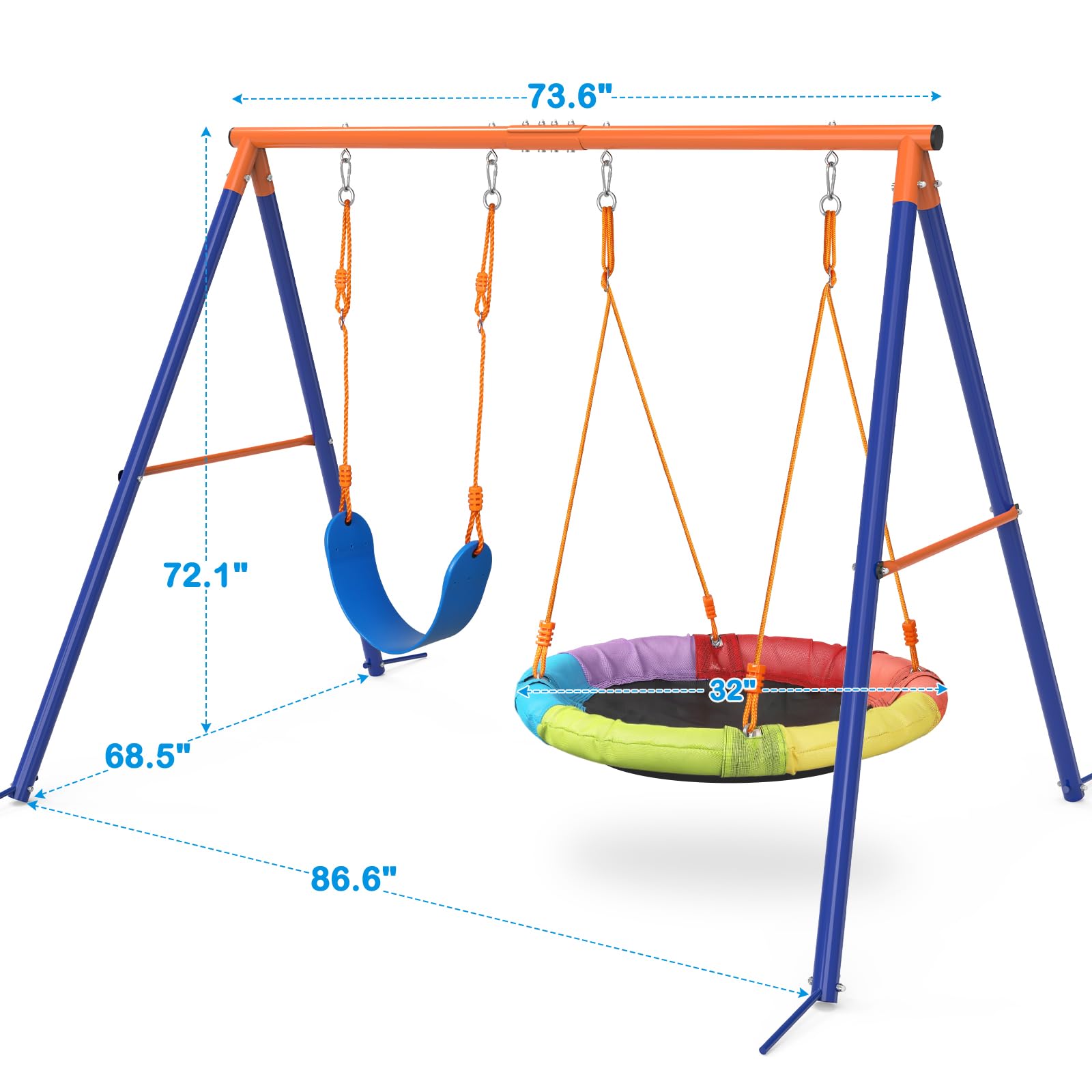 **GIKPAL Heavy Duty Metal A-Frame Swing Set with Stand for Kids – Outdoor Backyard Playset with 32