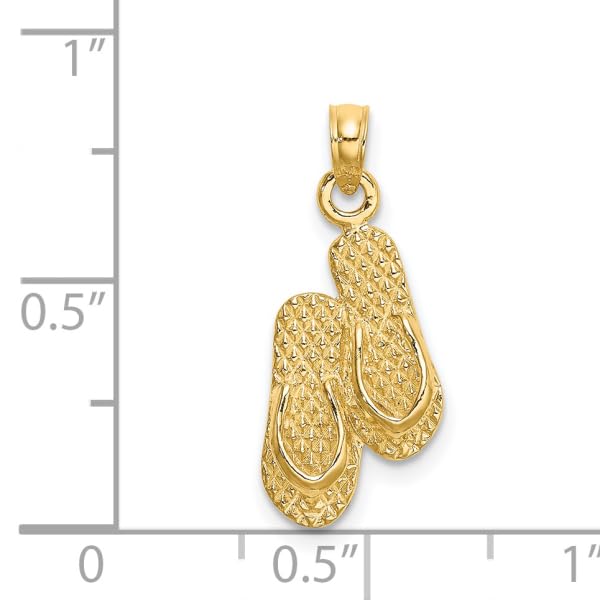 14K Solid Yellow Gold Key West Double Hawaiian Flip Flop Necklace - Beach Sandals Pendant Charm for Women - Perfect for Summer Vacation, Ocean Getaways & Tropical Jewelry Gifts
