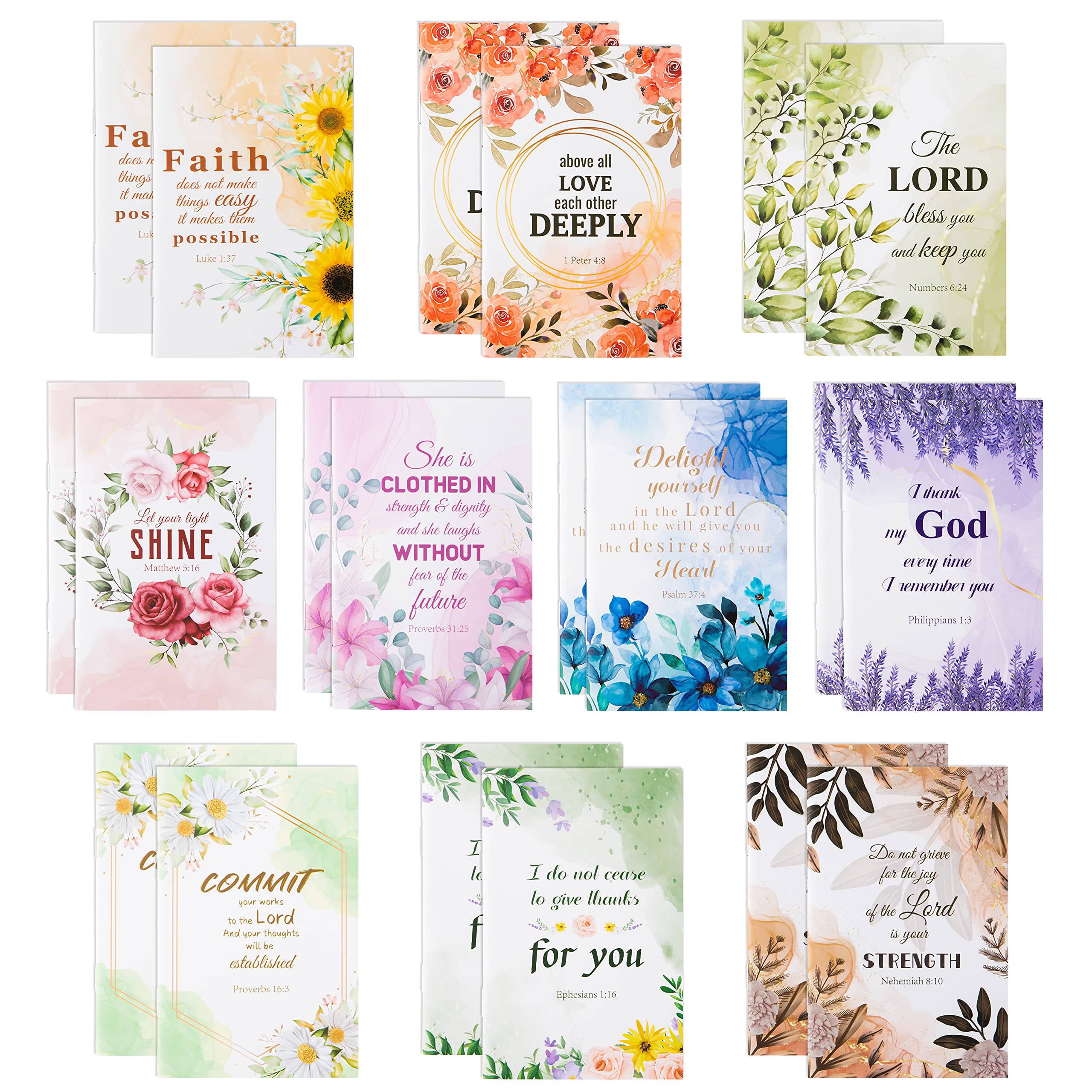 20Pcs Inspirational Notepads with Floral Design - Christian Prayer Journals for Women, Bible Verse Notebooks, Scripture Quote Pocket Notepads - Perfect for Daily Gratitude, School & Office Use (4.9 x 3.1 Inches)