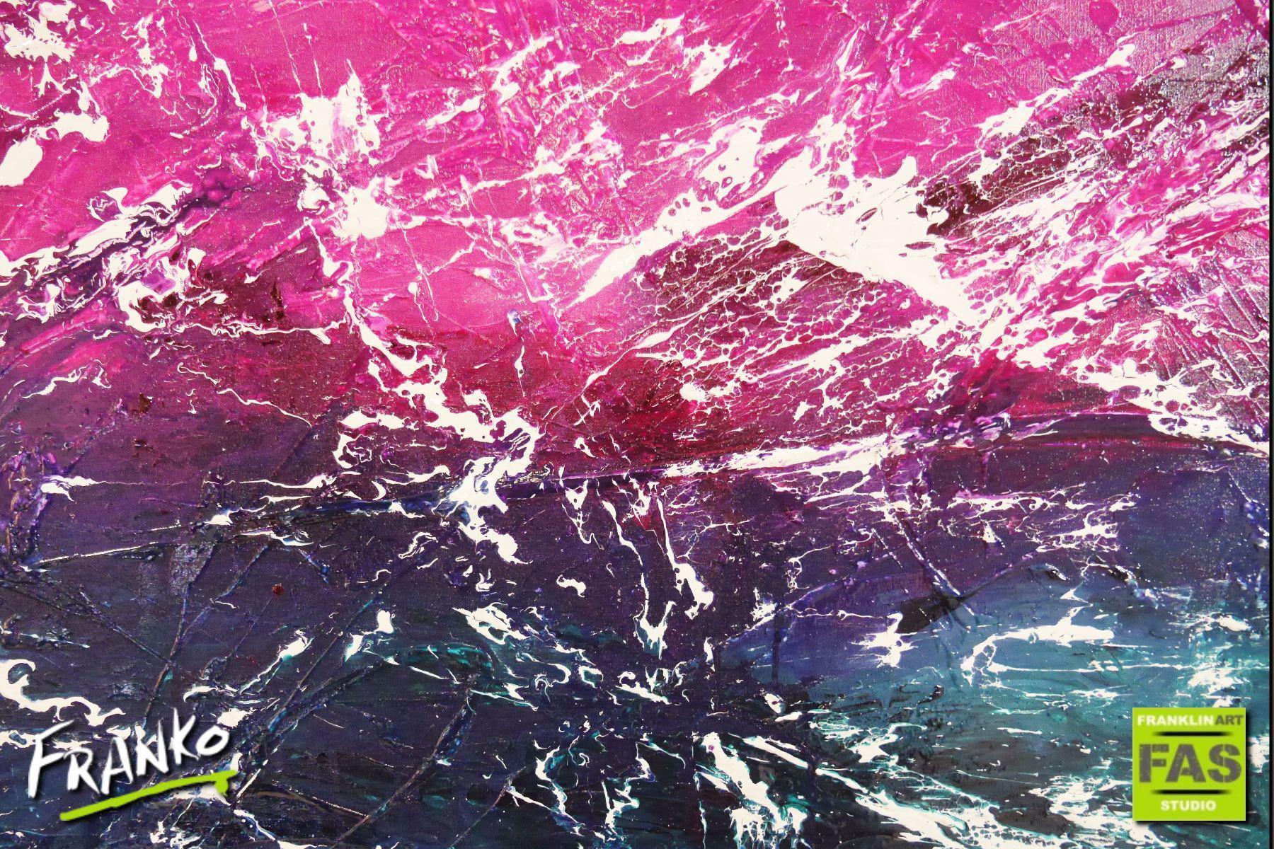 240cm x 100cm Pink Blue White Abstract Canvas Painting - Modern Wall Art for Living Room, Bedroom & Office Decor | Infused White Paradise Collection