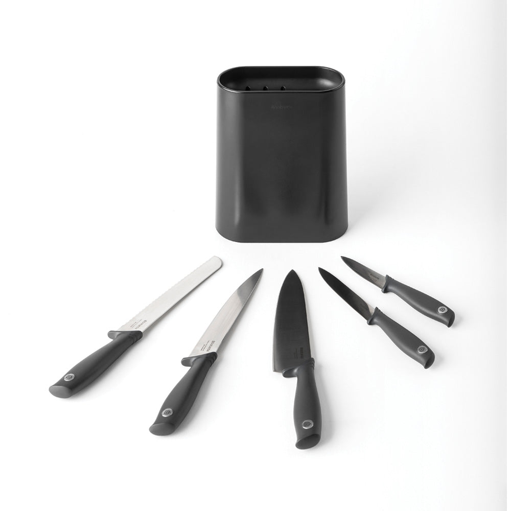 Premium 8-Piece Knife Block Set with Dark Grey Wood Stand - Perfect for Home Kitchen, Professional Chefs & Cooking Enthusiasts