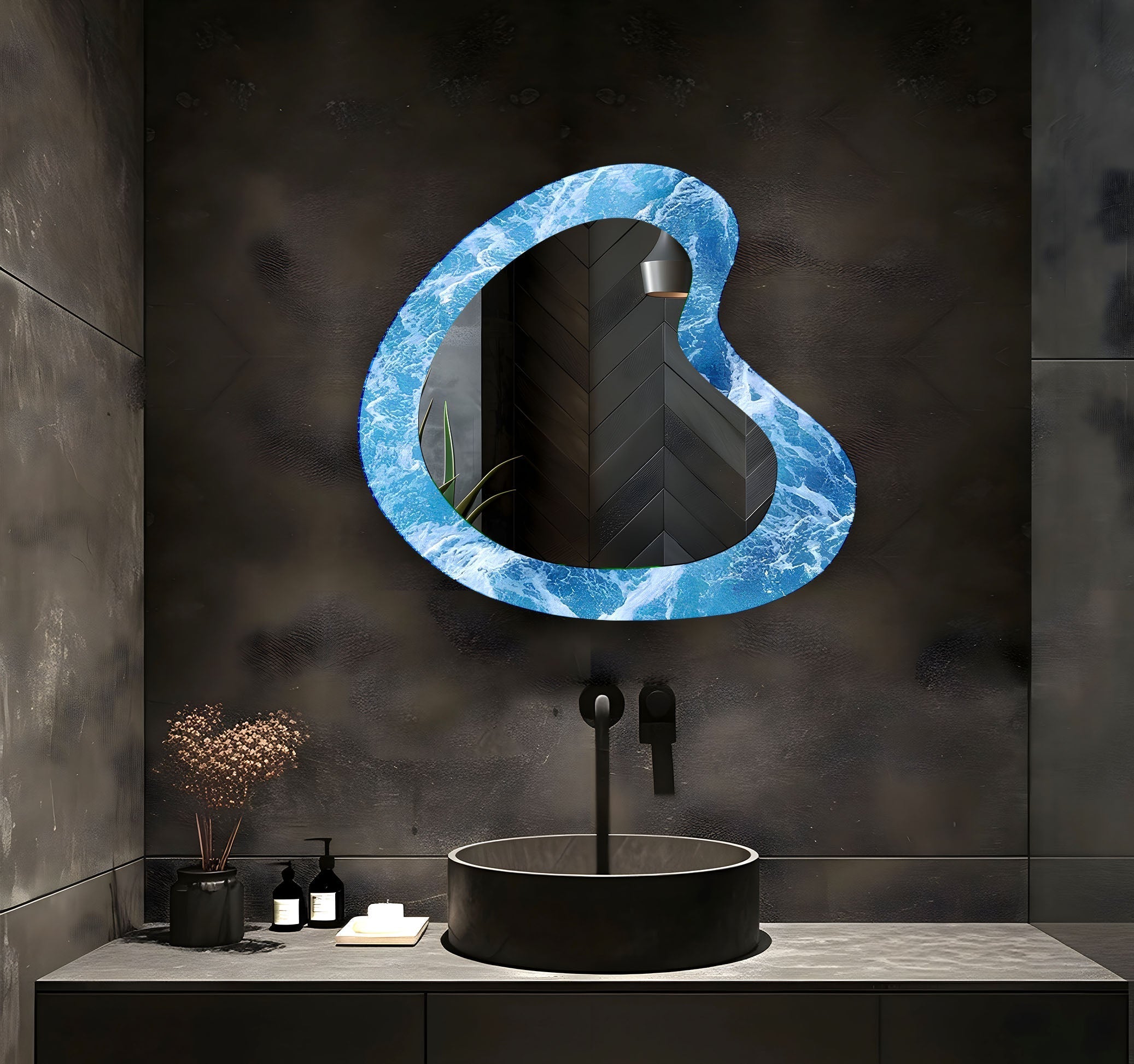 Blue Sea Waves Aesthetic Wall Mirror - Coastal Decor for Bathroom, Bedroom & Living Room - Perfect for Beach House & Nautical Theme Interior Design
