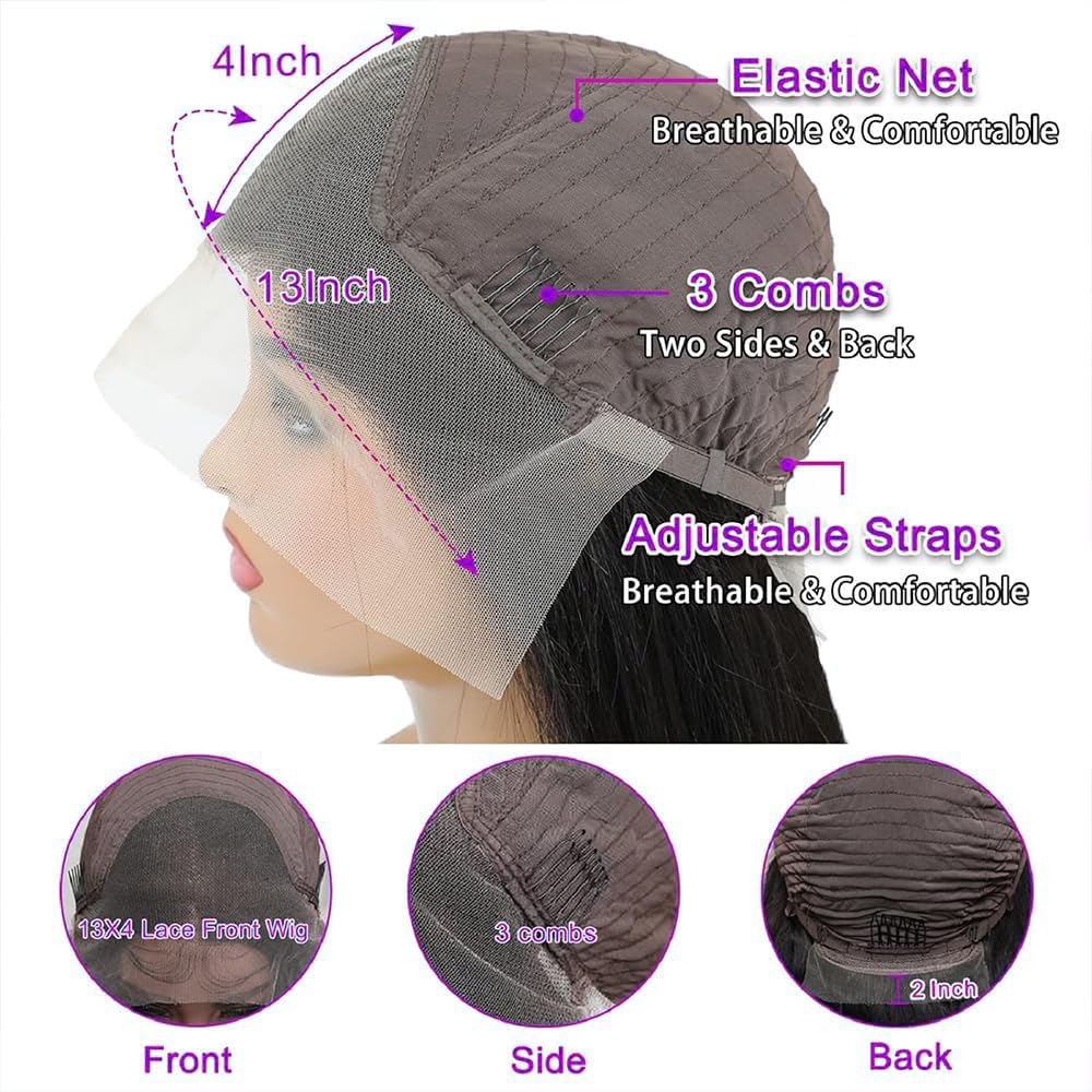 13x4 Brazilian Virgin Human Hair Lace Front Wig - Pre Plucked Straight 13x4 Lace Frontal Wig for Black Women (28 Inch, Natural Color) | Perfect for Daily Wear, Parties & Special Occasions