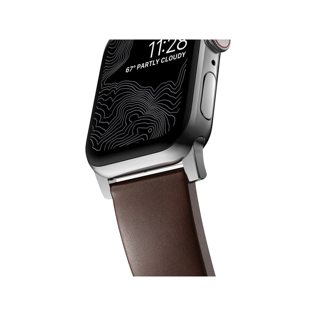 NOMAD Modern Leather Band for Apple Watch 45mm 49mm - Rustic Brown Horween Leather with Silver Hardware | Stylish & Durable Replacement Strap for Work, Travel & Everyday Wear