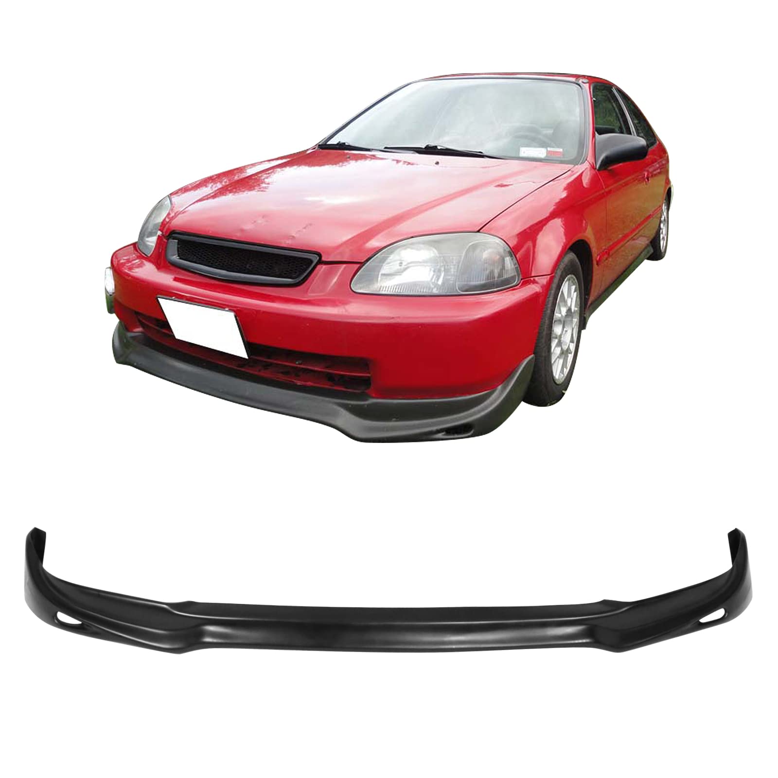 IKON MOTORSPORTS Front Bumper Lip Spoiler - Black PU Splitter Air Dam Chin Diffuser for 1996-1998 Honda Civic | Enhances Aerodynamics & Sporty Look | Perfect for Street Racing & Car Customization