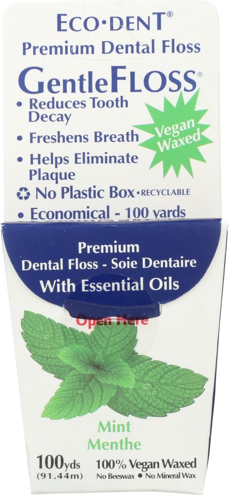 Eco-Dent Gentle Floss Premium Dental Floss - Mint Flavor, 100 Yards (91.44 Meters) for Sensitive Teeth & Gums - Perfect for Travel, Home & Office Use
