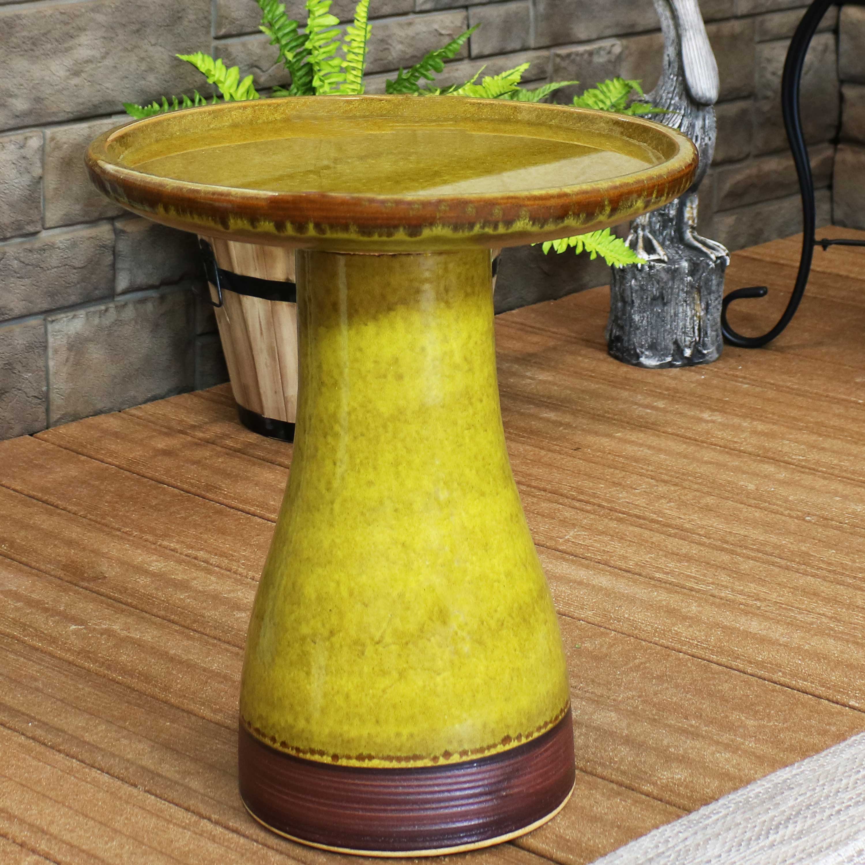 Sunnydaze Glazed Ceramic Duo Tone Outdoor Bird Bath - Garden Decor for Attracting Birds & Enhancing Outdoor Spaces