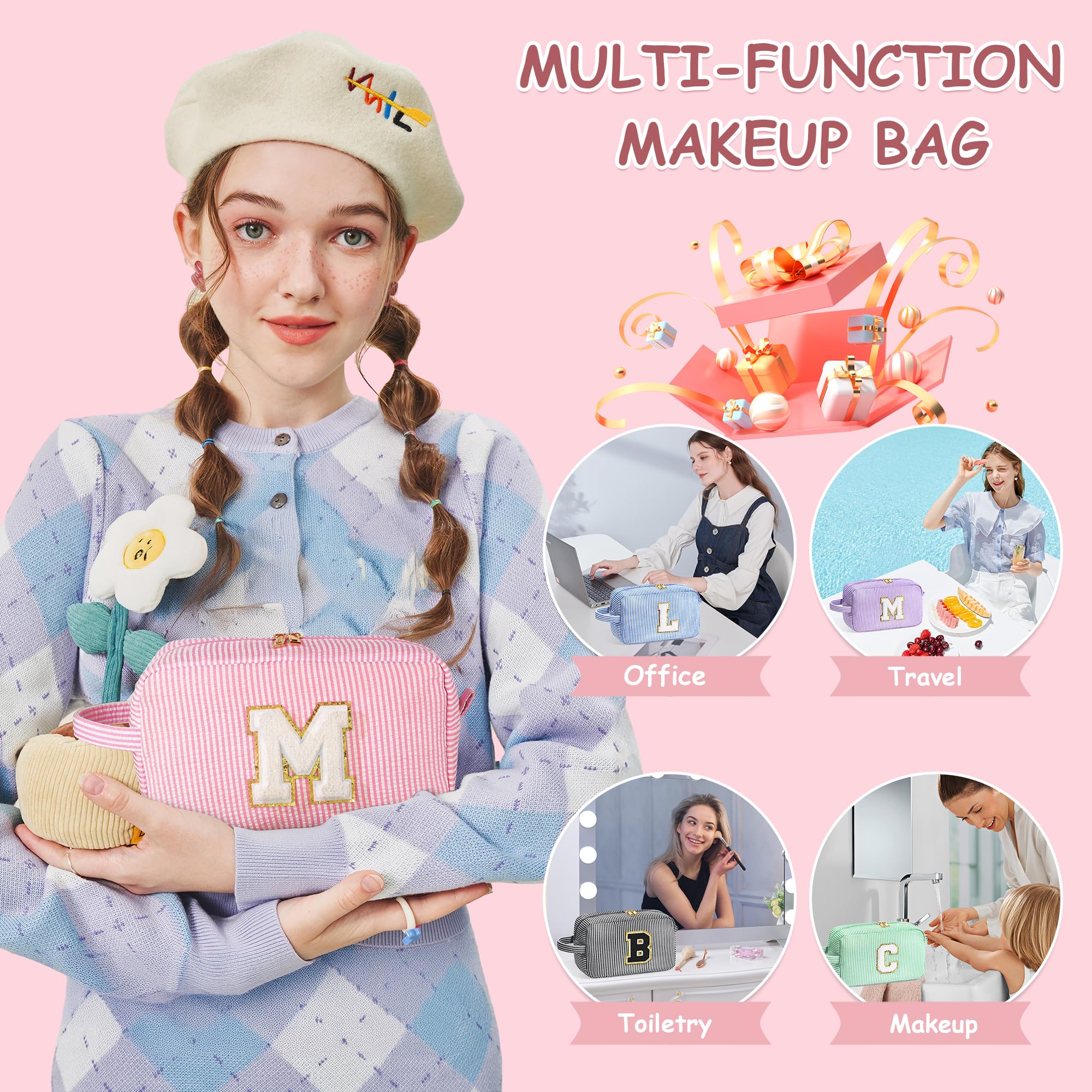 YOOLIFE Personalized Initial Makeup Bag - Easter Gifts for Women, Teens, Girls & Kids | Birthday Present for Mom, Sister, Friend & Daughter | Perfect for Travel, School & Cosmetic Storage