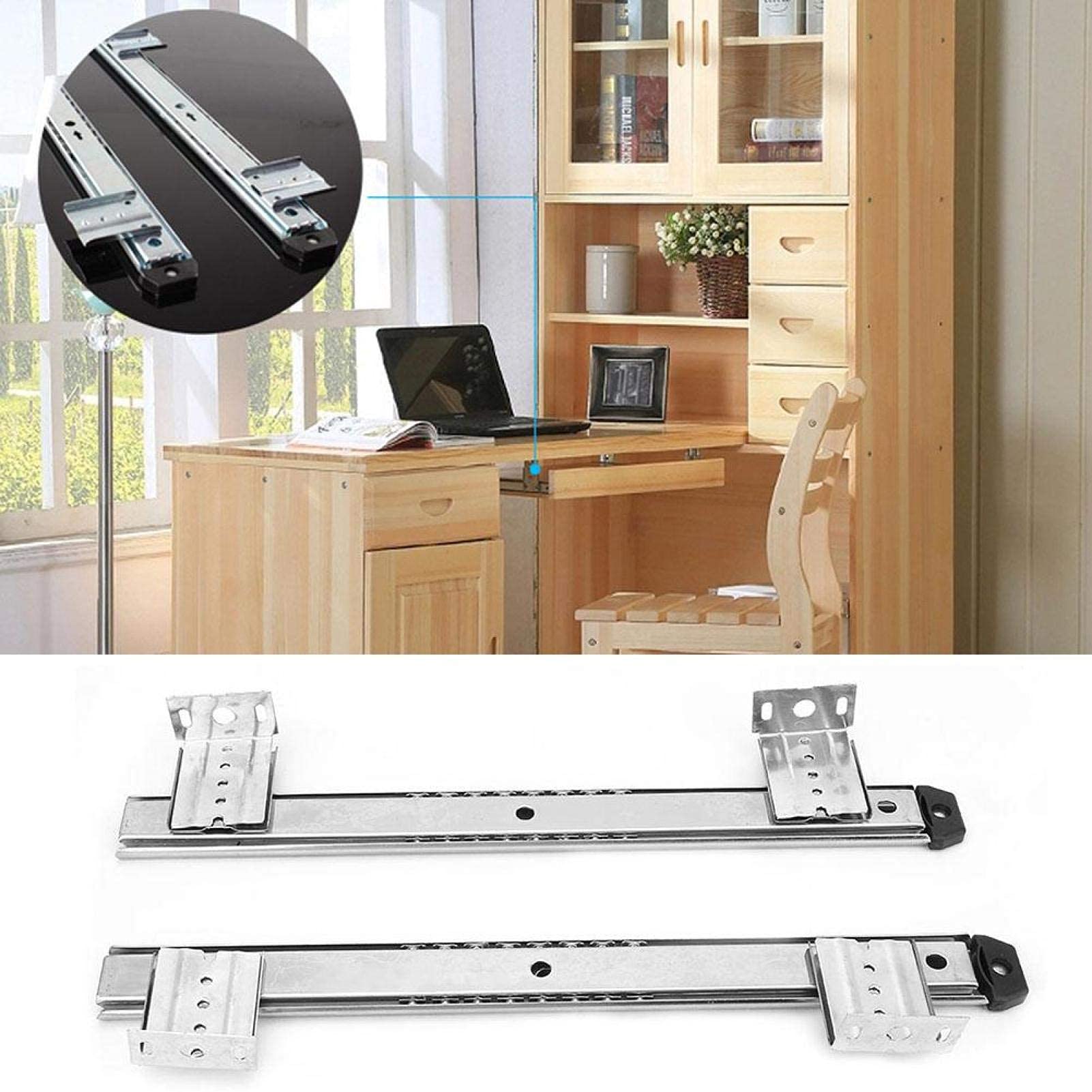 2Pcs Heavy Duty Keyboard Slide Tray - Cold Rolled Steel Computer Desk Drawer Accessories with Durable Slide Rail Bracket (White) - Perfect for Office Workstations & Home Computer Setups