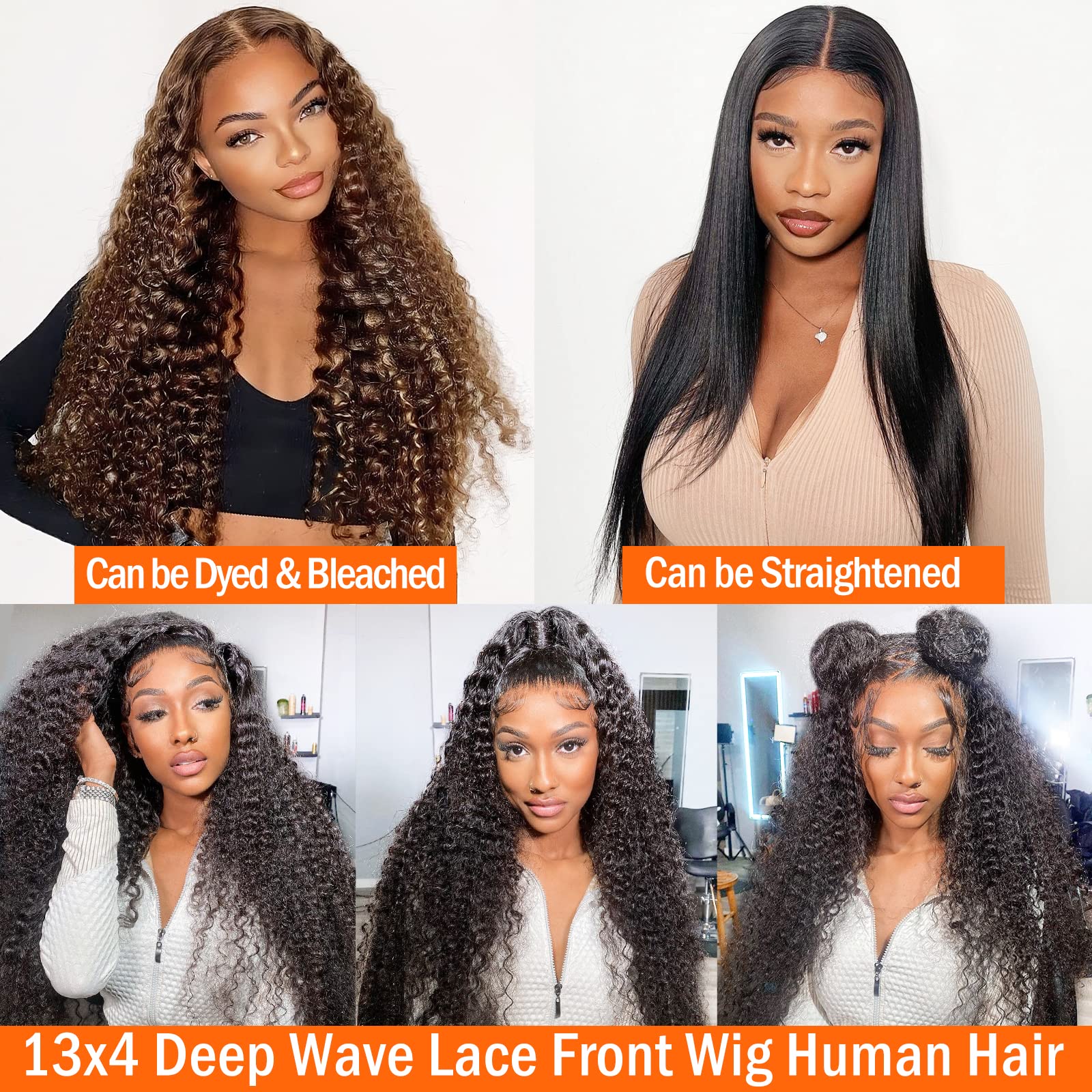 13x4 HD Transparent Lace Front Wigs for Black Women - 180% Density Deep Wave Human Hair Wigs with Baby Hair | Glueless Pre-Plucked 20 Inch Curly Wigs for Daily Wear & Special Occasions