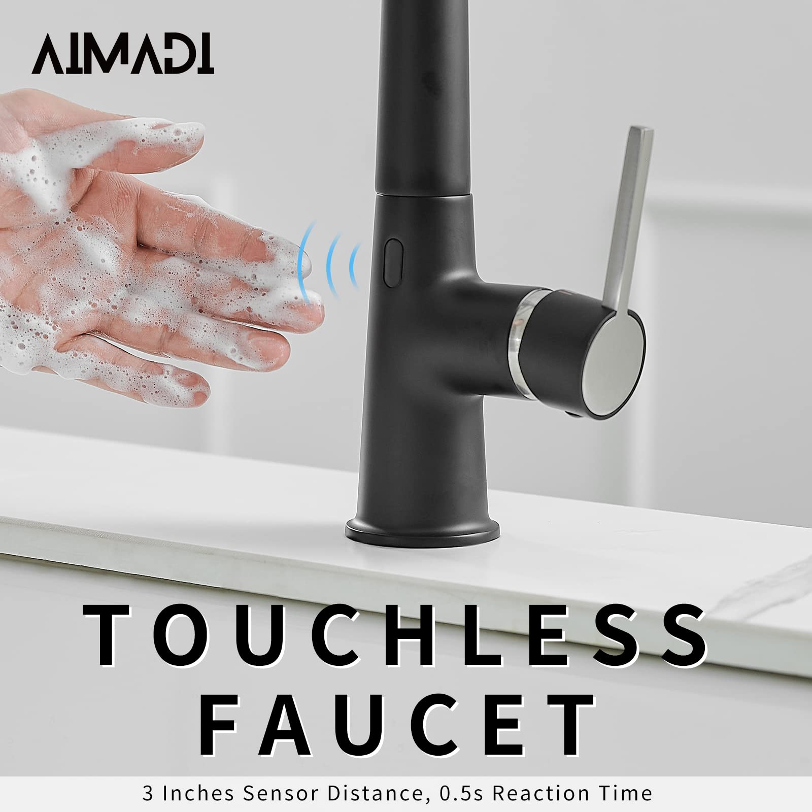 AIMADI Touchless Kitchen Faucet with Pull Down Sprayer - Smart Motion Sensor Hands-Free Matte Black Faucet for Modern Kitchens | Ideal for Busy Cooks, Families & Commercial Use