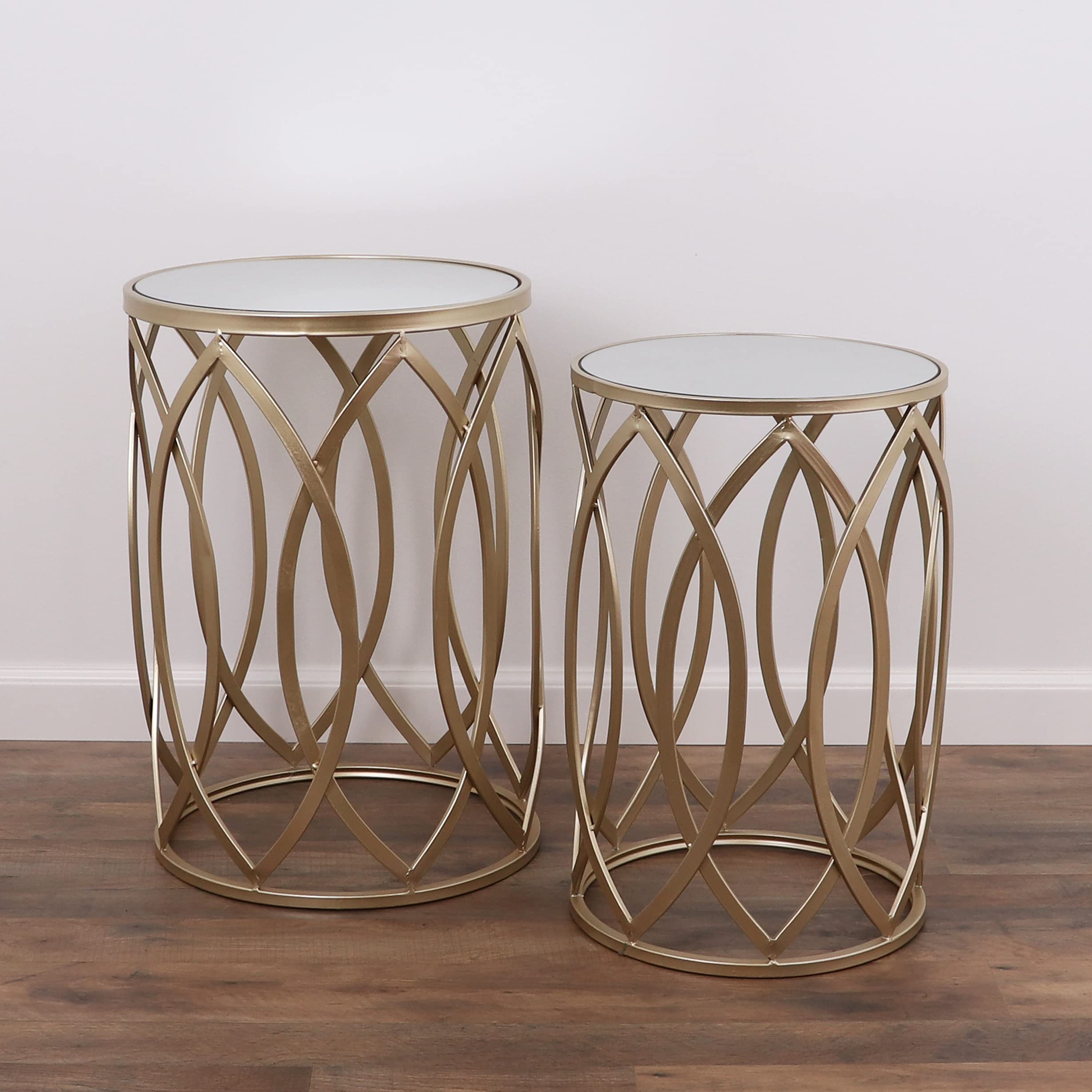 Rutledge & King Gold Nesting Side Tables Set of 2 - Modern Mirrored End Tables & Nightstands - Small Accent Tables for Living Room, Bedroom, and Office Decor