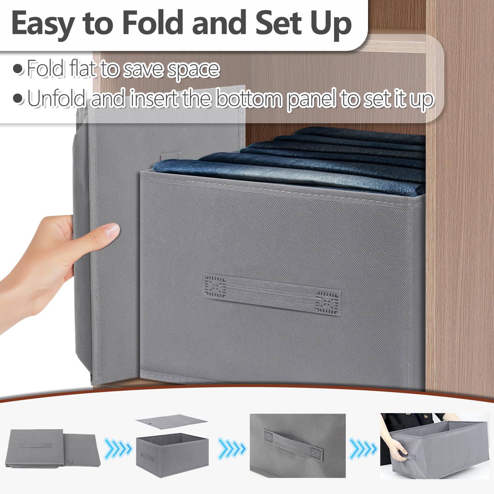 4-Pack Fabric Storage Bins with Handles - Collapsible for Bedroom & Living Room Organization