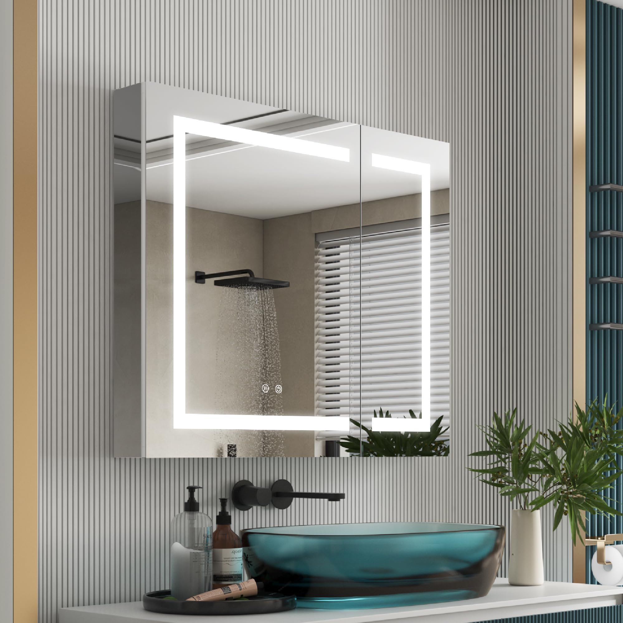 WELLFOR LED Bathroom Mirror Cabinet with Defogger & Dimmer - 36