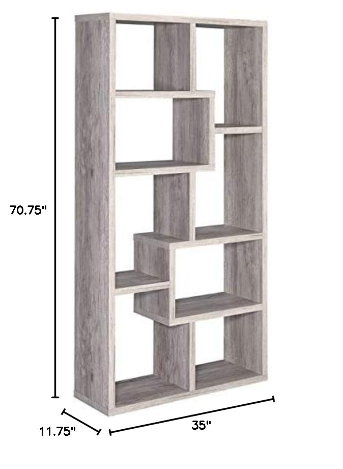 Gray Asymmetrical Driftwood Bookcase Set - 2 Piece Modern Bookshelf for Living Room, Bedroom & Office - Home Square Wooden Storage Shelves for Books & Decor