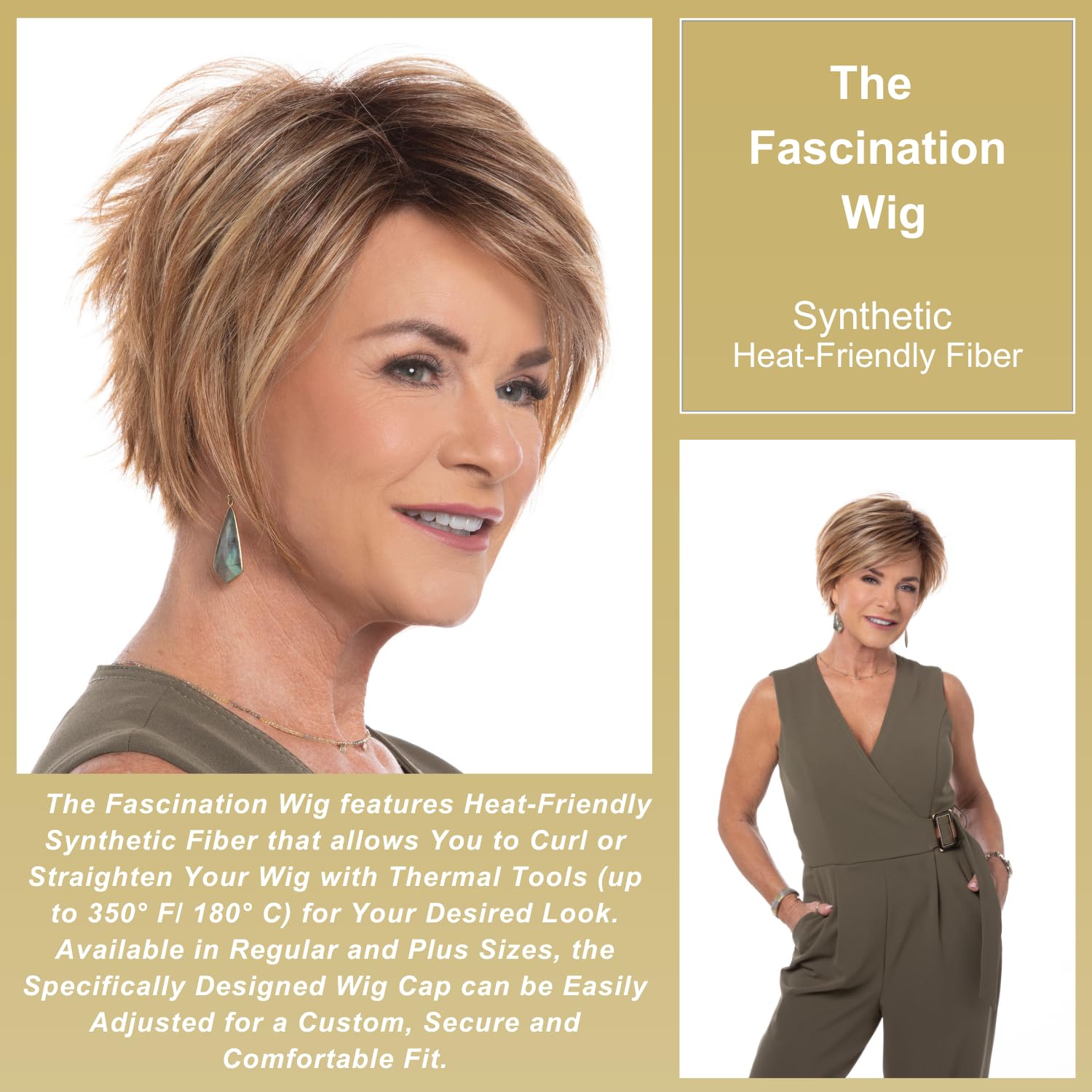 Toni Brattin Fascination Wig - Chin Length Layered Synthetic Hair with Side-Swept Bangs & Razor-Cut Neckline - Heat-Friendly, Natural Look & Feel - Adjustable Comfort Fit (Red Blonde) - Perfect for Cosplay, Daily Wear & Special Occasions