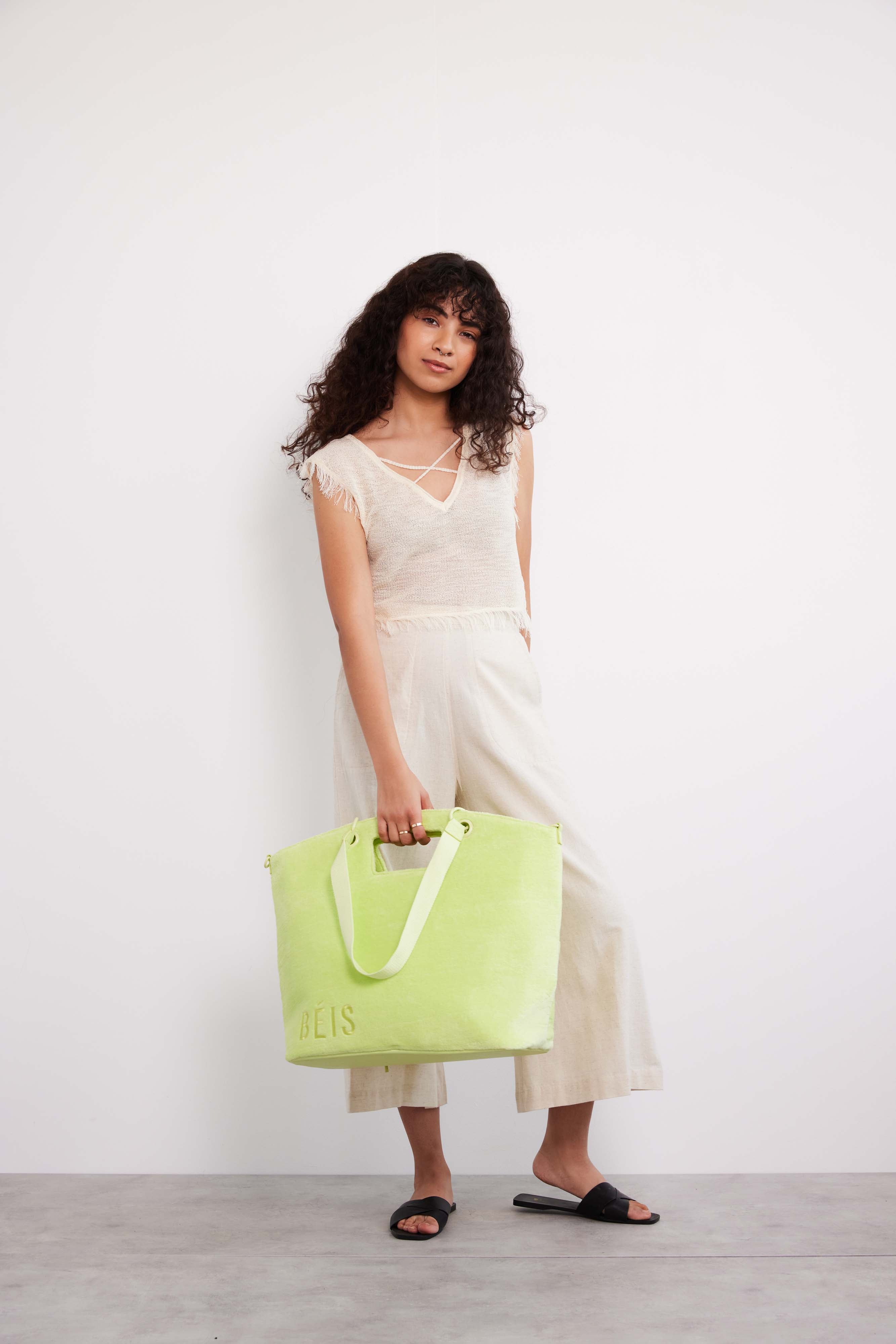 Stylish Citron Terry Tote Bag - Lightweight & Durable Women's Beach Tote for Summer Travel, Shopping & Poolside Essentials