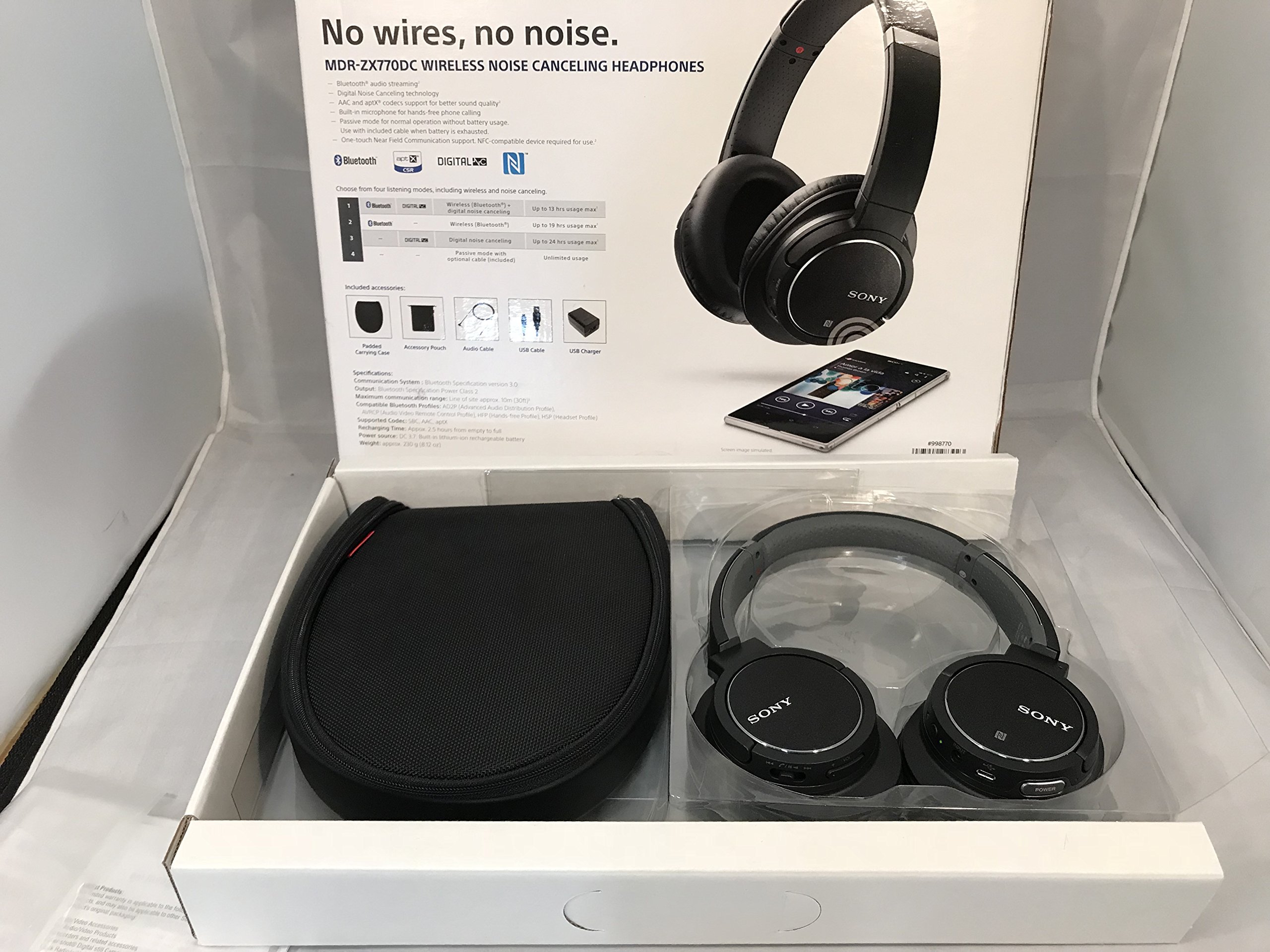 Sony MDR-ZX770DC Wireless Bluetooth Noise Cancelling Over-Ear Headphones with Carrying Case - Premium Sound Quality for Travel, Work & Music (Black)