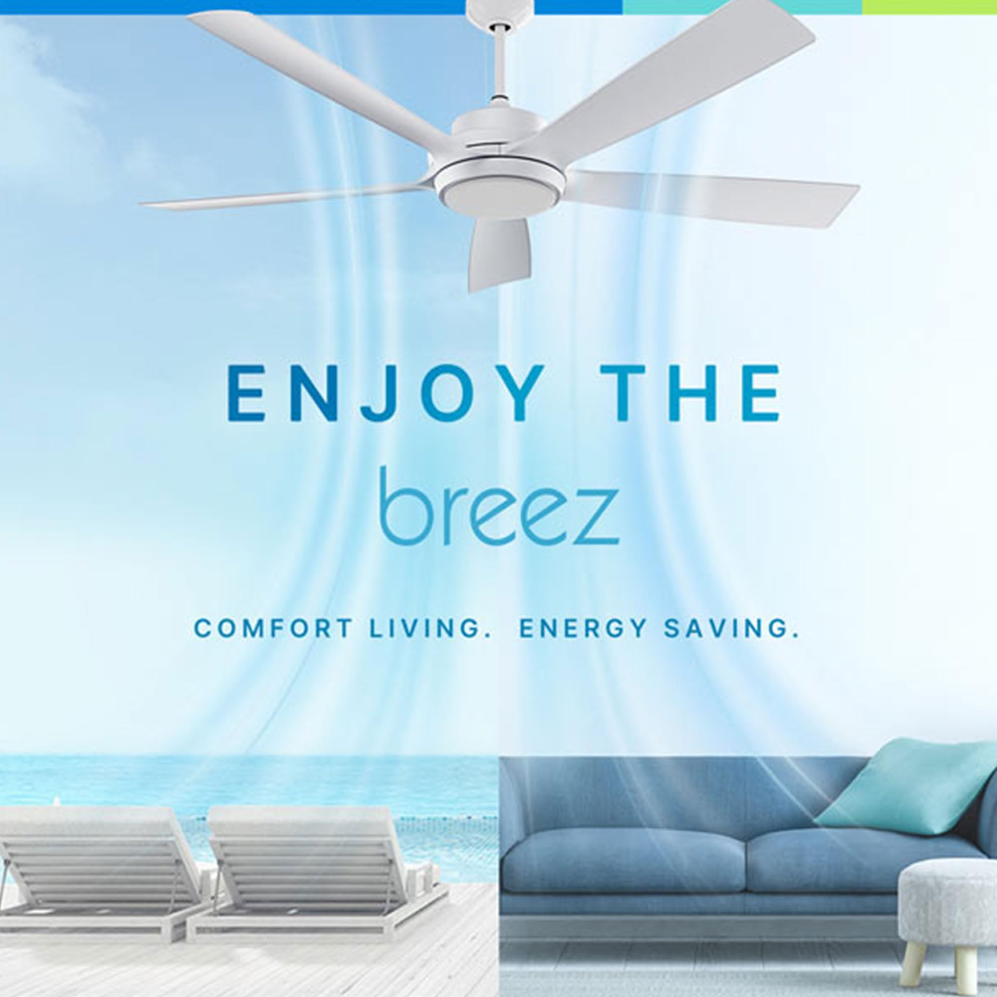 Delta Breez Pleasanton 60 Inch Ceiling Fan with LED Light and Remote Control - Indoor Outdoor Use - White - Perfect for Living Room, Bedroom, Patio and Covered Porch